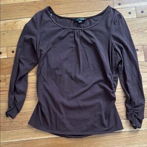 Josephine Essentials Dark Brown Long Sleeve Top Side Sleeve Ruching Women XL